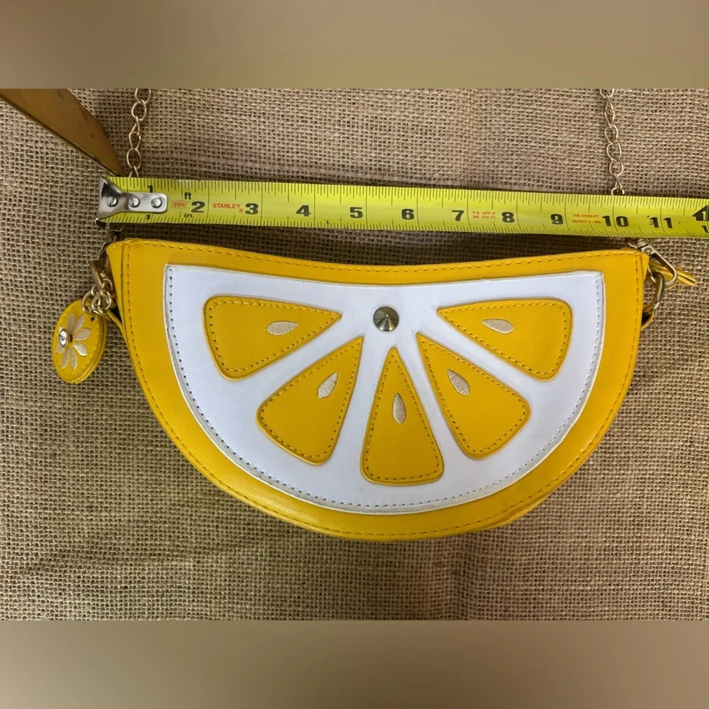 🍋 Women Lemon Slice Shape PU Leather Mini Cross Body Bag Shoulder Chain Bag - Picture 11 of 16
